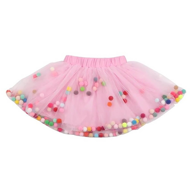 Pompom Tutu and Bow Hair Tie Set Pink