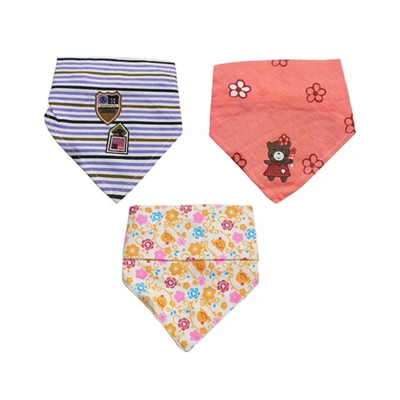 Chinmay Kids Reusable Baby Bibs Two Layered Cute Prints Edges Assorted Color Pack of 2 – Blue-Pink-Orange