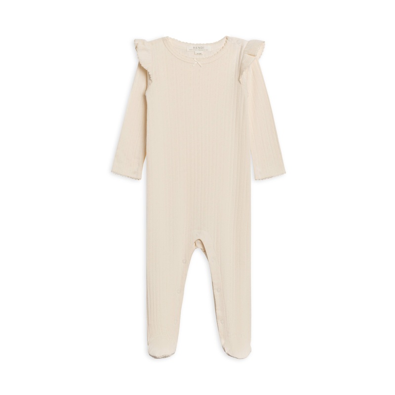 Colored Organics – Addy Pointelle Flutter Sleeve Footed Romper Ivory Newborn
