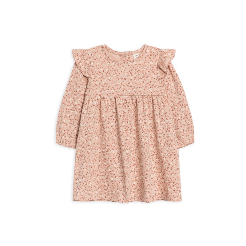 Colored Organics – Mika Ruffle Long Sleeve Dress Zinnia Floral/Blush 6-12m
