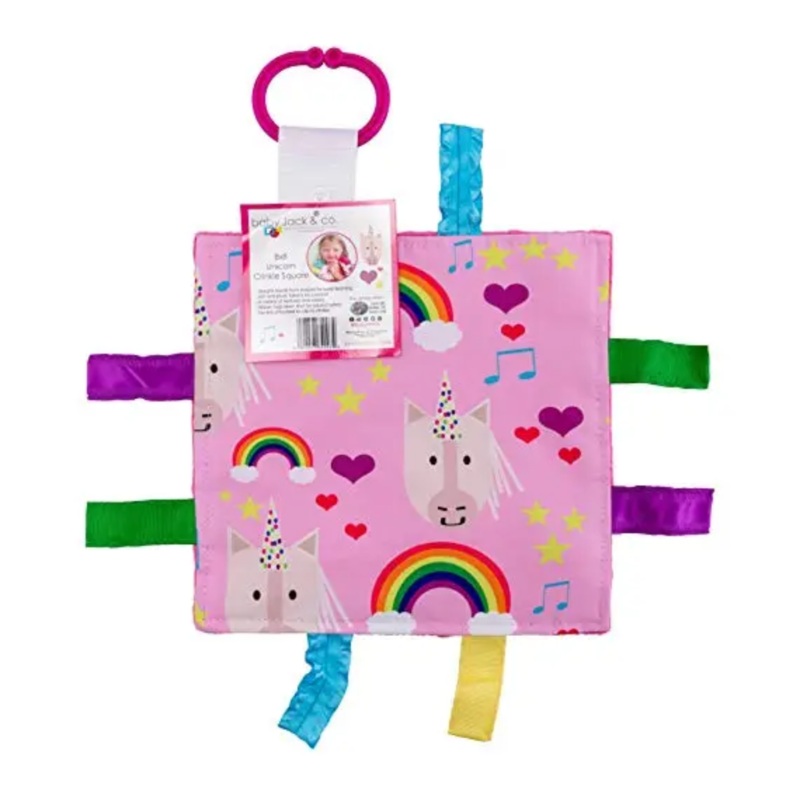 Unicorn Hearts Crinkle Tag Square 8×8 Baby Teach